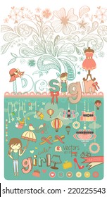Cute Cartoon Drawing With Batik flower Background
