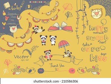 Cute Cartoon drawing of Panda , Tiger and baby stuff
