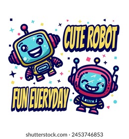 Cute cartoon drawing of robot vector illustration