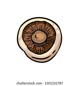 Cute cartoon drawn champignon mushroom doodle. Isolated logo graphic image