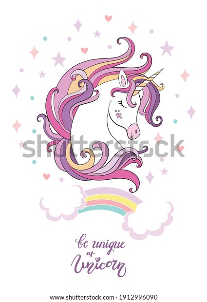 Cute\
cartoon dreaming unicorn. Vector illustration isolated on white\
background. Birthday, party concept. For sticker, embroidery,\
design, decoration, print, t-shirt and\
dishes