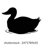 cute cartoon duck floating on water icon silhouette black page for kids. Vector illustration of duck floating on water icon silhouette black page isolated on white background.

