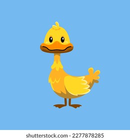 Cute cartoon duck in isolated blue background vector illustration icon