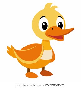 Cute cartoon  duck isolated on white background. Side view. Vector illustration.