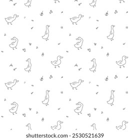 Cute Cartoon Duck Seamless Pattern, Vector Illustration Background.