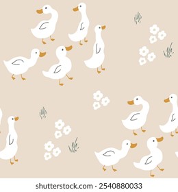 Patrón inconsútil lindo del pato de la historieta, fondo de la Ilustración vectorial.