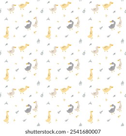 Cute Cartoon Duck Seamless Pattern, Vector Illustration Background.