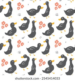 Patrón inconsútil lindo del pato de la historieta, fondo de la Ilustración vectorial.