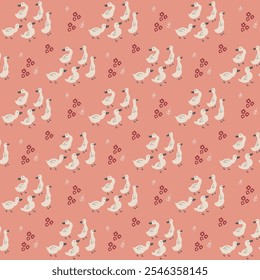 Cute Cartoon Duck Seamless Pattern, Vector Illustration Background.