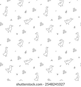 Cute Cartoon Duck Seamless Pattern, Vector Illustration Background.