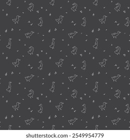 Cute Cartoon Duck Seamless Pattern, Vector Illustration Background.