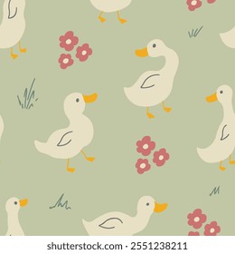 Patrón inconsútil lindo del pato de la historieta, fondo de la Ilustración vectorial.