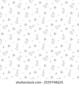 Cute Cartoon Duck Seamless Pattern, Vector Illustration Background.