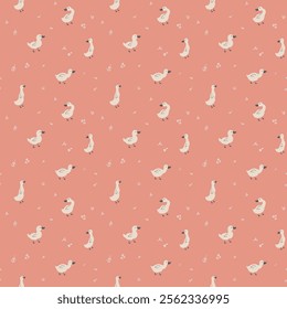Cute Cartoon Duck Seamless Pattern, Vector Illustration Background.