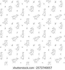 Cute Cartoon Duck Seamless Pattern, Vector Illustration Background.