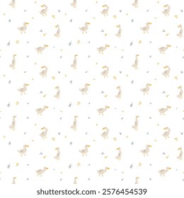 Cute Cartoon Duck Seamless Pattern, Vector Illustration Background.