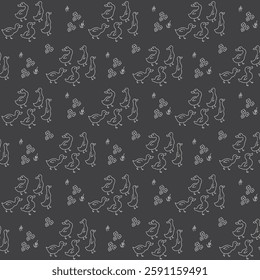 Cute Cartoon Duck Seamless Pattern, Vector Illustration Background.