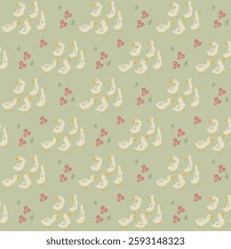 Cute Cartoon Duck Seamless Pattern, Vector Illustration Background.