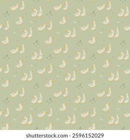 Cute Cartoon Duck Seamless Pattern, Vector Illustration Background.