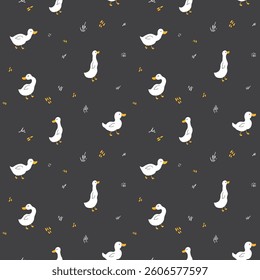 Cute Cartoon Duck Seamless Pattern, Vector Illustration Background.