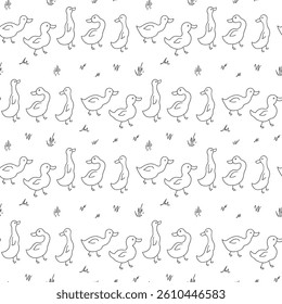 Cute Cartoon Duck Seamless Pattern, Vector Illustration Background.