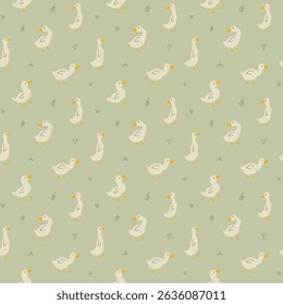 Cute Cartoon Duck Seamless Pattern, Vector Illustration Background.
