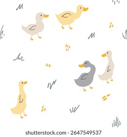 Nette Cartoon Duck nahtloses Muster, Vektorgrafik Hintergrund.
