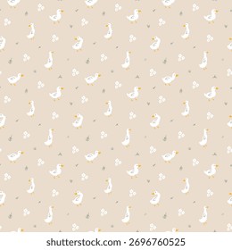 Cute Cartoon Duck Seamless Pattern, Vector Illustration Background.