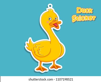 Cute Cartoon Duck Sticker. Vector Illustration. With Cartoon Style Funny Animal.