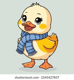 Un lindo Vector de dibujos animados de invierno de pato de dibujos animados.