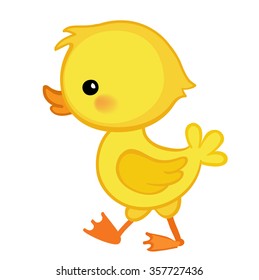 Cute cartoon duckling is depicted in profile.Vector illustration. Isolated on white background.