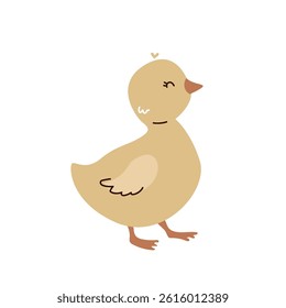 Cute cartoon duckling illustration in flat style with heart detail
