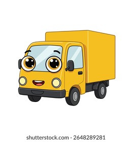 Cute Cartoon Dump Truck Smiling – Flat Vector Illustration for Kids. Eps 10