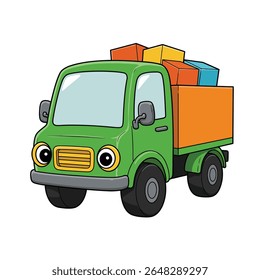 Cute Cartoon Dump Truck Smiling – Flat Vector Illustration for Kids. Eps 10
