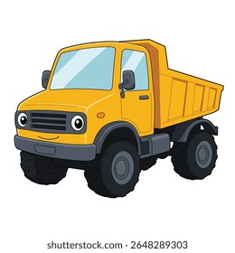 Cute Cartoon Dump Truck Smiling – Flat Vector Illustration for Kids. Eps 10