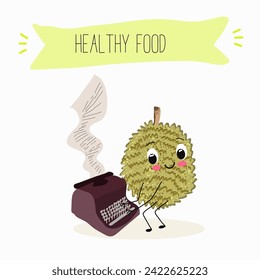 Cute  cartoon durian characters with different activities. Flat vector illustration, funny fruits. Organic food.