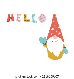 Cute-Cartoon-Zwerg mit hellgelbem Buchstaben auf weißem Hintergrund