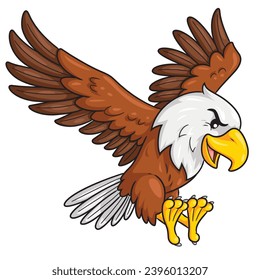 Cute cartoon eagle attack illustration.