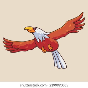 cute cartoon eagle flying. Isolated animal illustration. Flat Style Sticker Icon Premium vector