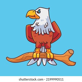 cute cartoon eagle on branches. isolated cartoon animal illustration vector