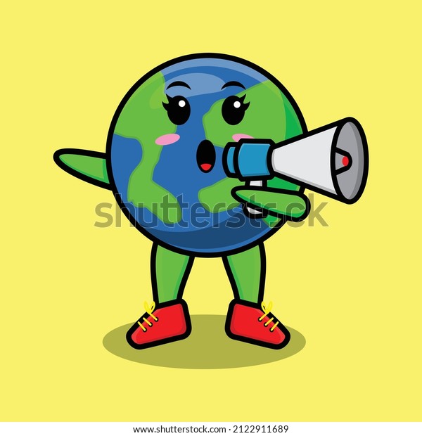 Cute Cartoon earth character speak with megaphone\
in 3d cartoon style\
concept