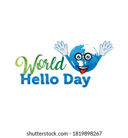 Cute cartoon earth character. World hello day with smiley face and hands vector illustration.