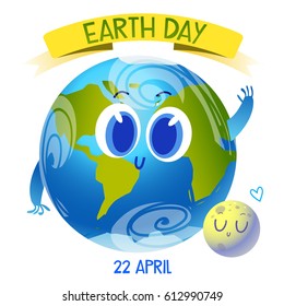 Cute cartoon Earth globe postcard. – Stock Illustration