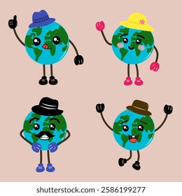 Cute cartoon earth globe set to support environmental event decoration.