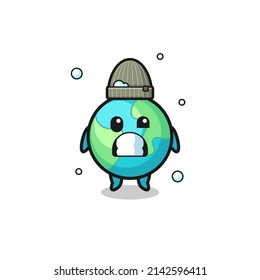 cute cartoon earth with shivering expression , cute design