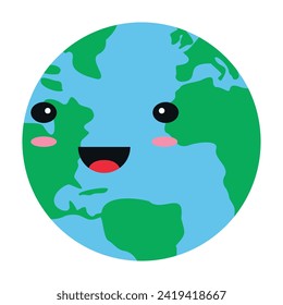 Cuta caricatura Tierra con cara sonriente, mejillas rubor, exhibiendo América del Norte y del Sur.