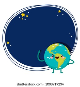 Cute cartoon Earth, vector character, Solar system.