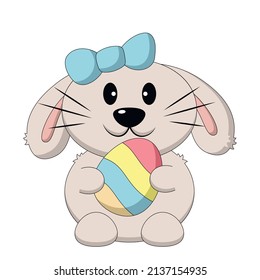 Cute cartoon Easter Bunny with Egg. Draw illustration in color