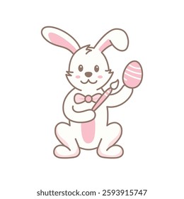 Cute Cartoon Easter Bunny Holding Egg