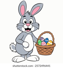 Cute cartoon easter bunny isolated on white background. Side view. Vector illustration.